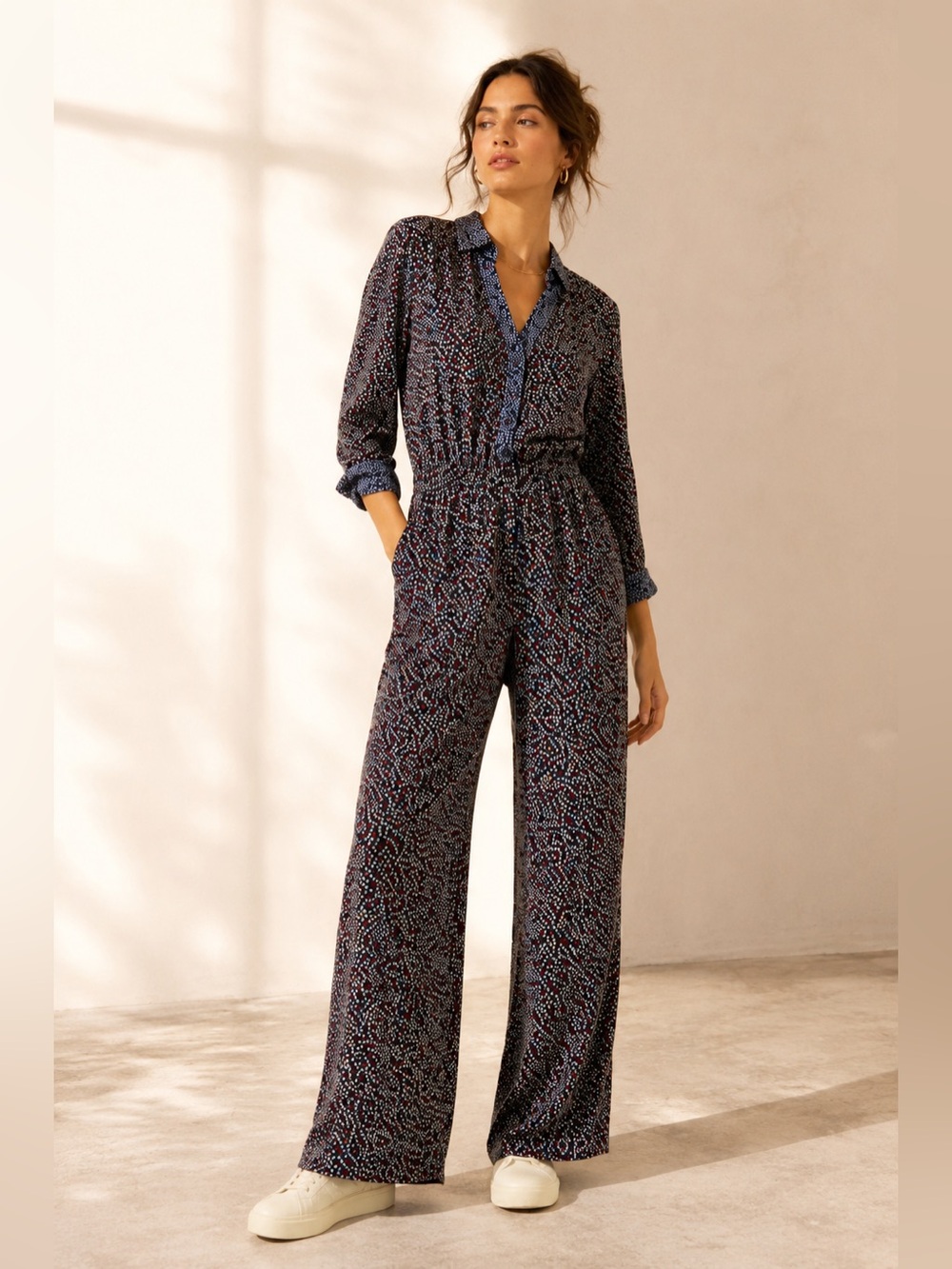 Anthropologie Ett:twa Printed Wide Leg Jumpsuit Size 6 Rayon Boho